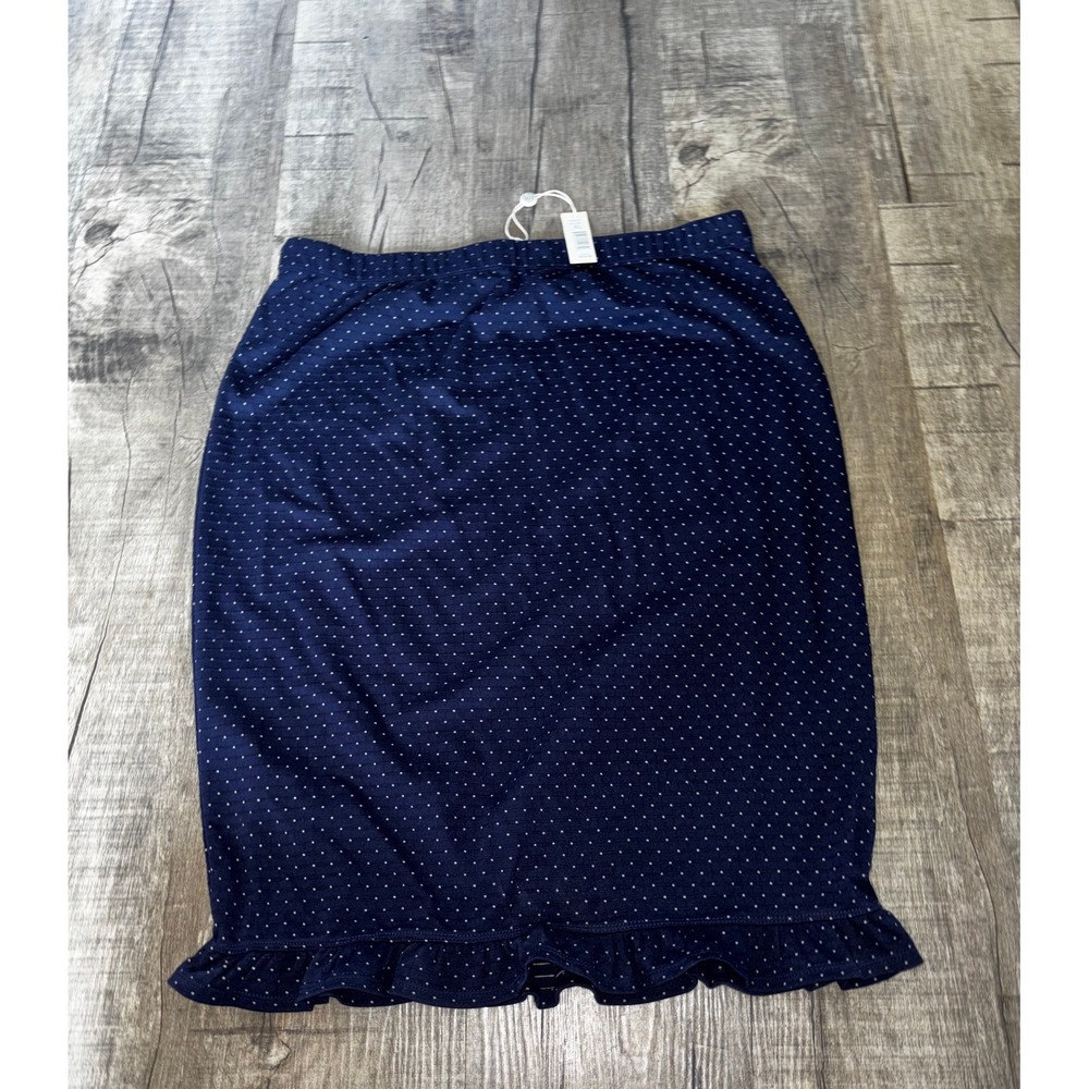 Max Studio Navy Blue Polka Dot Ruffle Hem Pencil‎ Skirt XL NWT